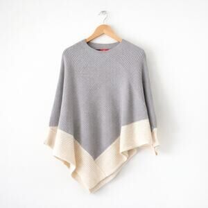 ETC Colorblock Knit Crew Neck Sweater Poncho Gray/Cream S